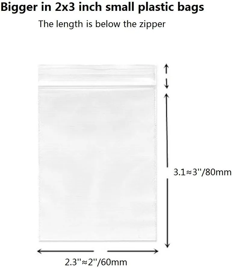 2''x 3'', (Pack of 200) Small Clear Poly Zipper Bags 2 Mil Reclosable Zipper Lock Storage Plastic Bags for Jewelry, Candy