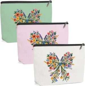 3 Pack Cute Bow Aesthetics Wildflower Makeup Bag,Travel Essentials Cosmetic Bags for Women,Sister Nurse Mom Girls Trip Bachelorette Party Travel Toiletry Bag Girls Weekend Wedding Birthday Christmas