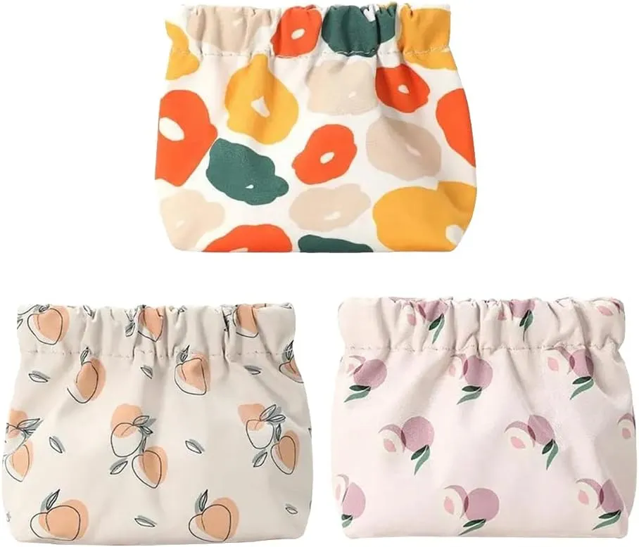 3 Pcs Small Pocket Cosmetic Bag Squeeze Top Waterproof Makeup Pouch Bag No Zipper Self Closing Purse Mini Mini Storage Bag for Women Girl A
