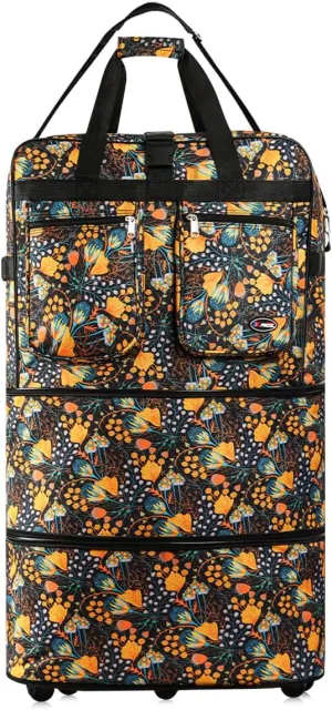 30''36''40''Rolling Wheeled Duffel Bag Suitcases with Wheels Expandable Foldable Luggage Bag Rolling Travel Bag Duffel Bag for Men Women#Yellow_Floral,36