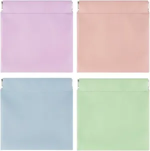 4 Pcs Cosmetic Bag Snap Closure Leather Organizer Pouch Small Makeup Bag for Purse Self-Closing Pocket Cosmetics Bags for Women Portable Waterproof Mini Travel Storage Pouch for Jewelry Squeeze Top