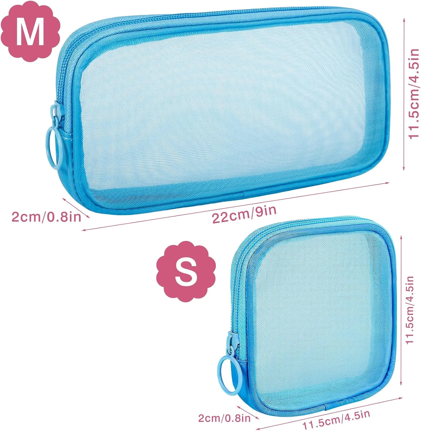 4 Pieces Mini Zipper Nylon Mesh Pouch, Mesh Cosmetic Bags Makeup Bags, Multipurpose Travel Toiletry Bags for Office Supplies and Travel Accessories (Grey, M)