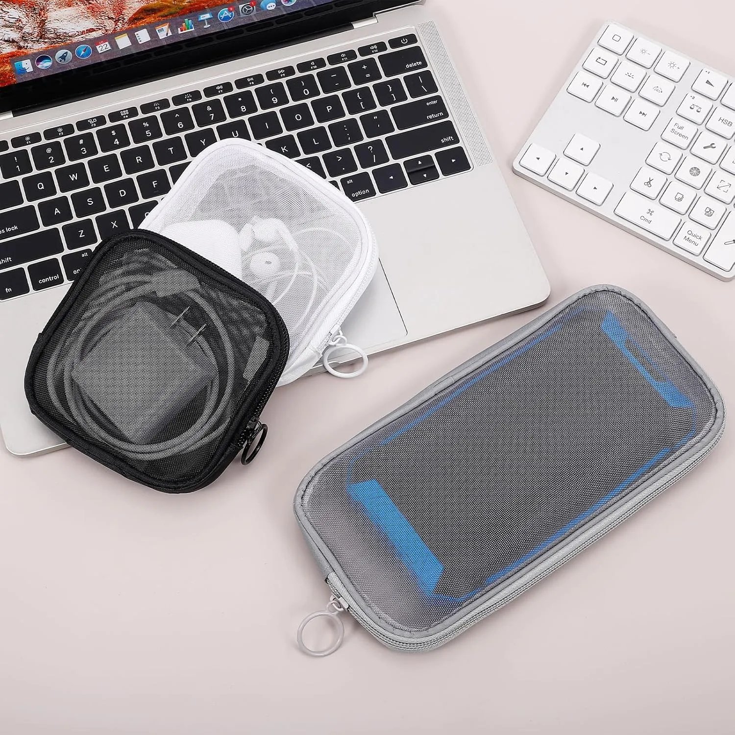 4 Pieces Mini Zipper Nylon Mesh Pouch, Mesh Cosmetic Bags Makeup Bags, Multipurpose Travel Toiletry Bags for Office Supplies and Travel Accessories (Grey, M)