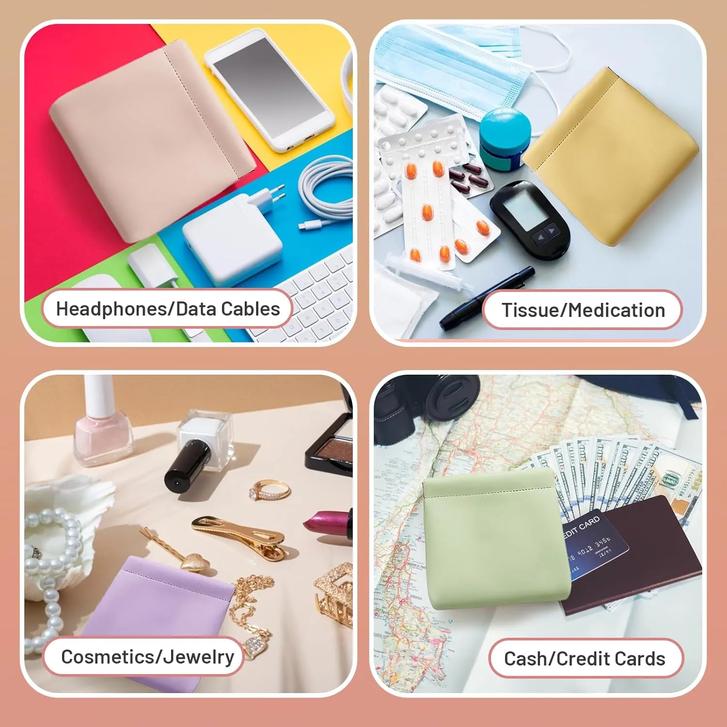 4.72x4.72 Small Pouches for Purse, 8PCS Cute Snap Closure Storages, Mini Organizer for Inside Large Makeup Bag, Organize Cosmetic, Lipstick, Jewelry, Coins in Women's Handbag/Tote/Travel