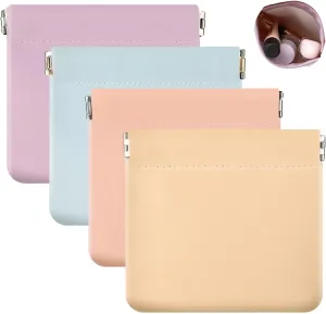 4Pcs Lambskin Pocket Cosmetic Bag Lambskin Small Makeup Bag Waterproof Portable No Zipper Self-closing Makeup Pouch Mini Travel Storage bag for Purse Cosmetics Headphones Jewelry