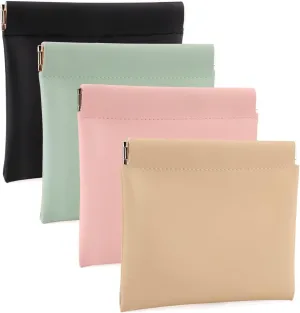 4PCS Small Makeup Bag for Purse,Snap Closure Organizer Pouch,Portable Waterproof Leather No Zipper Self-Closing Travel Storage Bag Mini Pu Leather Pouches For Cosmetics Headphones Jewelry
