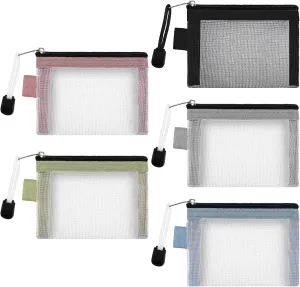 5 Pack Mesh Zipper Pouch Bags Mini Travel Toiletry Bag Small Portable Makeup Cosmetic Storage Pouch Pocket Organizer Case for Women Lipstick jewelry Earphone Credit Card Holder Coin Purse Key