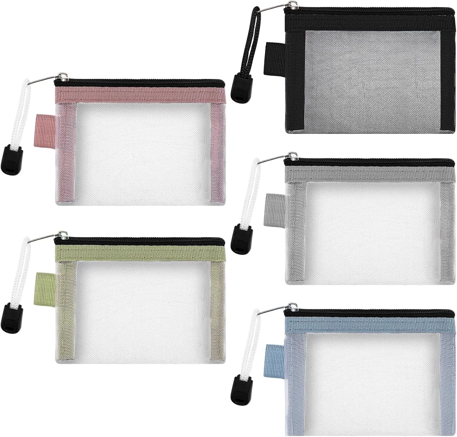 5 Pack Mesh Zipper Pouch Bags Mini Travel Toiletry Bag Small Portable Makeup Cosmetic Storage Pouch Pocket Organizer Case for Women Lipstick jewelry Earphone Credit Card Holder Coin Purse Key