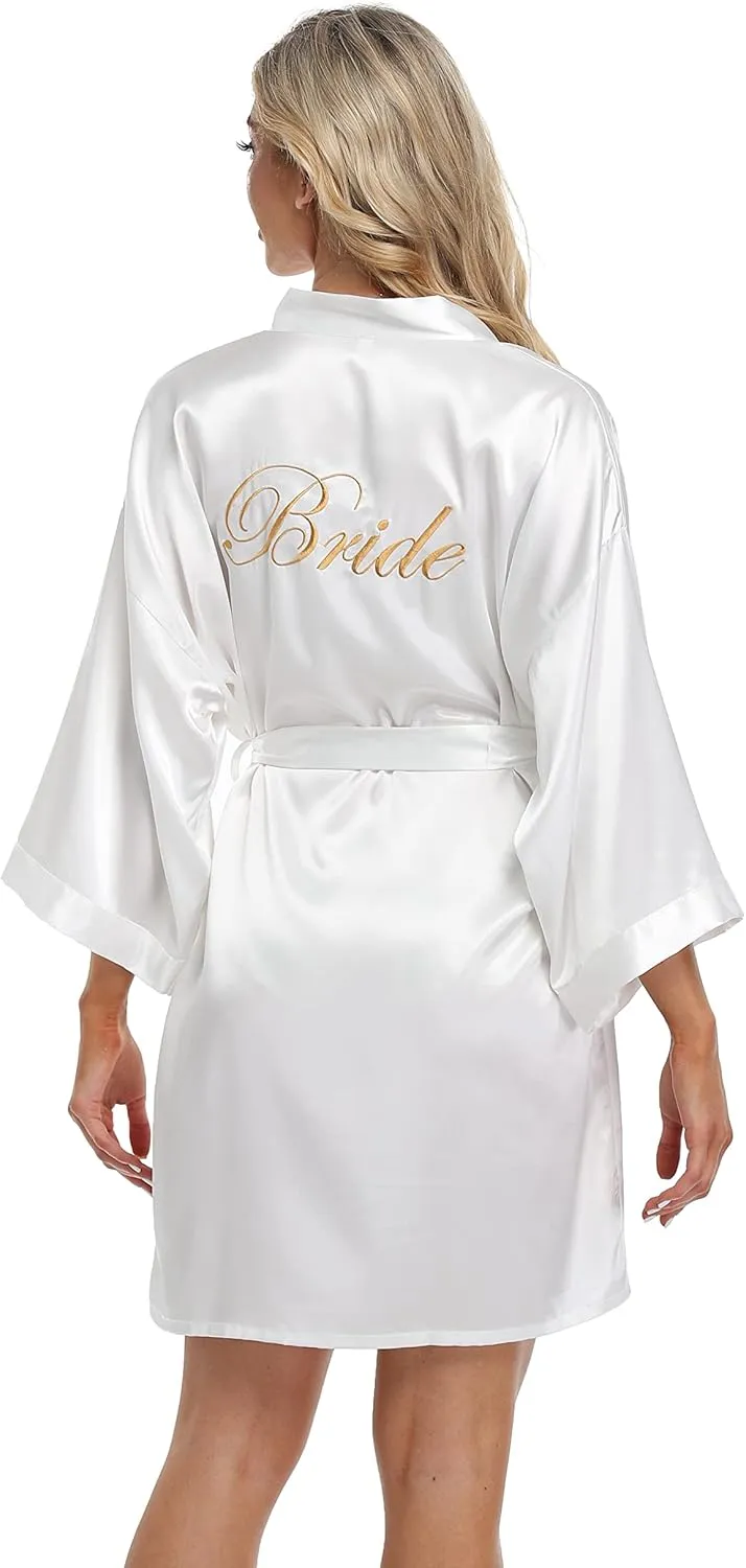 5 Pcs Bride Bridesmaids Robes for Wedding Party Getting Ready Satin Kimono Bathrobe Embroidered Silky Loungewear