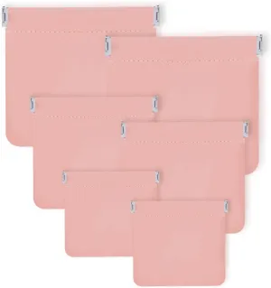 6 Pieces PU Leather Snap Closure Organizer Pouch, 3 Sizes Small Makeup Bag, No Zipper Self-Closing Portable Cosmetic Pouch for Women Coin Travel Storage Lipstick Jewelry (pink)