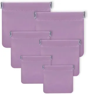 6 Pieces PU Leather Snap Closure Organizer Pouch, 3 Sizes Small Makeup Bag, No Zipper Self-Closing Portable Cosmetic Pouch for Women Coin Travel Storage Lipstick Jewelry (purple)