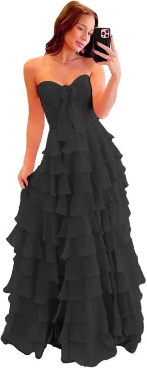 A-Line Sweetheart Prom Dresses Chiffon Long Formal Evening Party Gown with Slit LU102