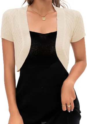 AAMILIFE Women's Short Sleeve Ligtweight Shrug Open Front Cardigan Hollow Out Sweater