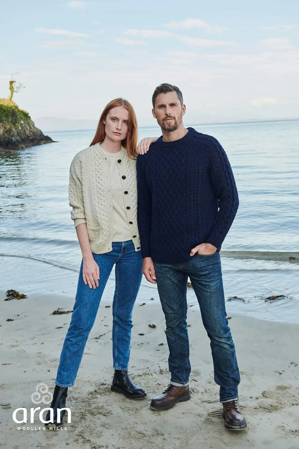 Achill Women's Irish Cable Knit Aran Cardigan, 100% Merino Wool, Made in Ireland