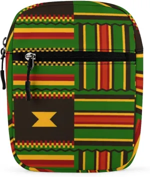 African Kente Cloth Tribal Print Small Crossbody Bag Mini Shoulder Bag for Men Adjustable Satchel Bag Messenger Bag