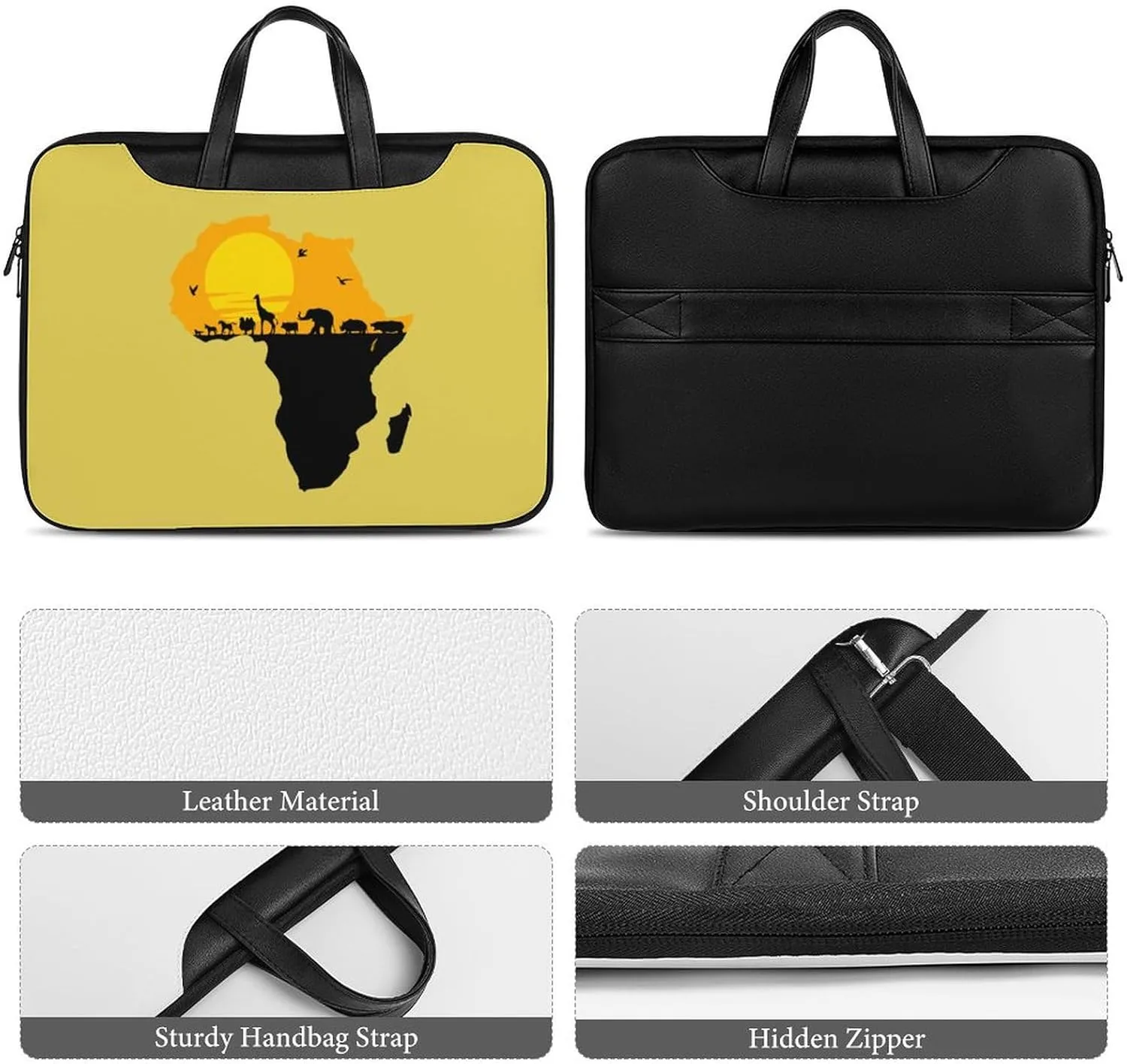 African Map with Wild Animals Leather Bag Laptop Case Slim Water Resistant Computer Bags with Handle Briefcase for Work