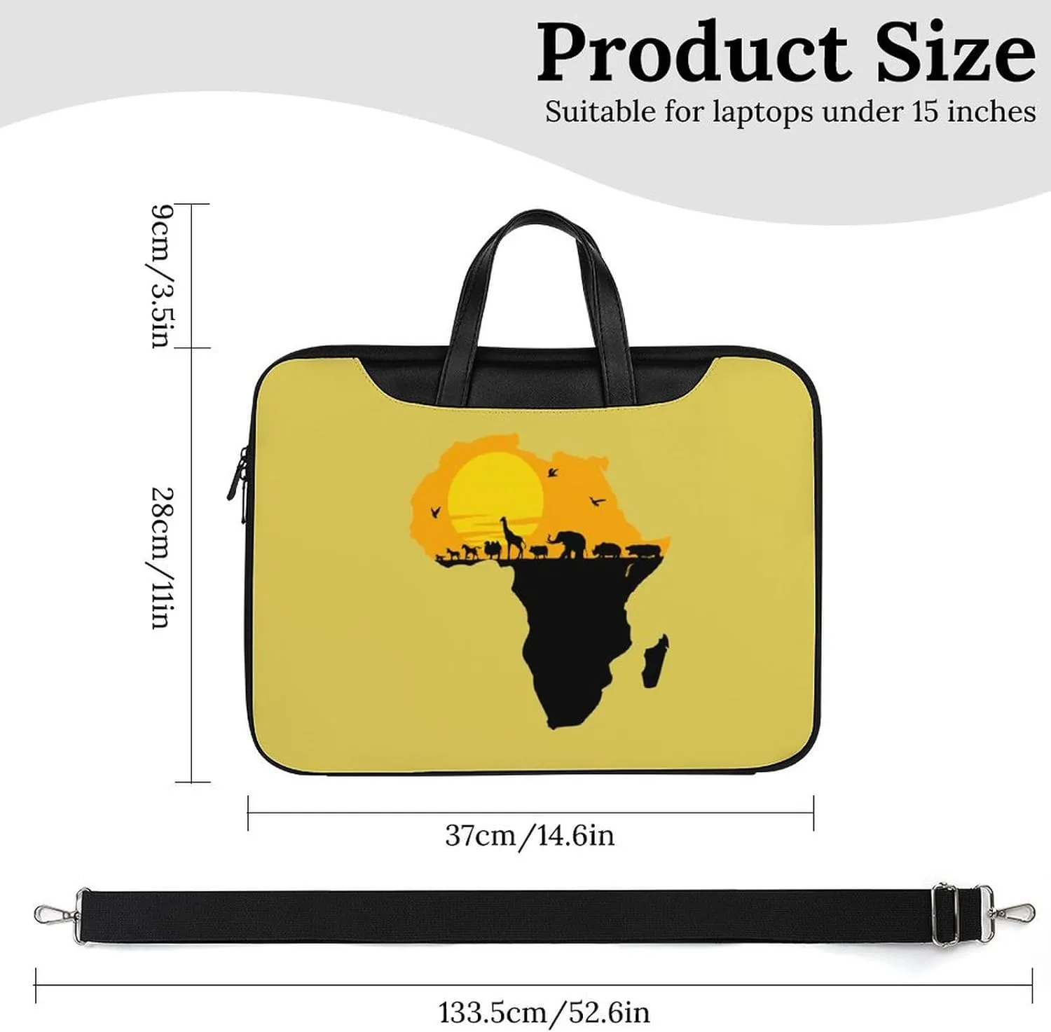 African Map with Wild Animals Leather Bag Laptop Case Slim Water Resistant Computer Bags with Handle Briefcase for Work
