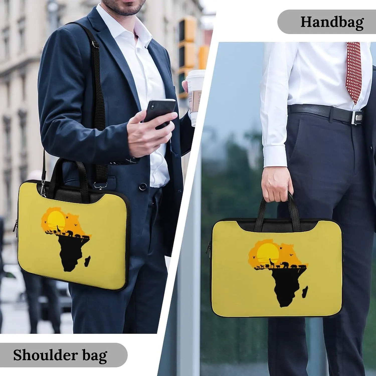 African Map with Wild Animals Leather Bag Laptop Case Slim Water Resistant Computer Bags with Handle Briefcase for Work