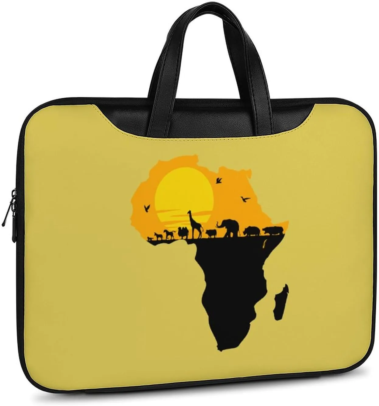 African Map with Wild Animals Leather Bag Laptop Case Slim Water Resistant Computer Bags with Handle Briefcase for Work