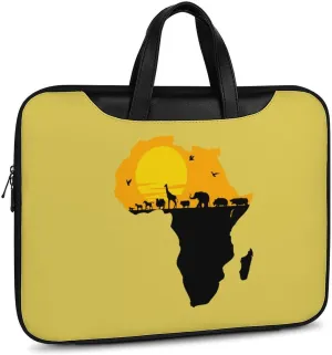 African Map with Wild Animals Leather Bag Laptop Case Slim Water Resistant Computer Bags with Handle Briefcase for Work