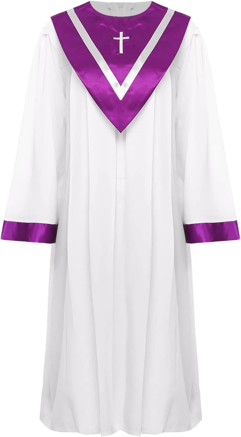 Aislor Unisex Womens Mens Choir Robes Clergy Pastor Robes Priest Cloak Costume with V-Shape Stole