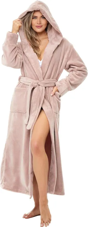 Alexander Del Rossa Womens Robe, Long Plush Bathrobe with Hood, Hooded Robes for Women Plus Size Bath Robe