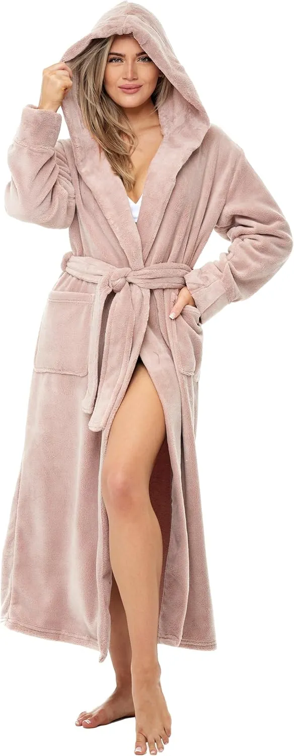 Alexander Del Rossa Womens Robe, Long Plush Bathrobe with Hood, Hooded Robes for Women Plus Size Bath Robe