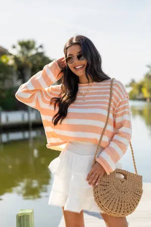 All Decked Out Orange Lightweight Striped Sweater