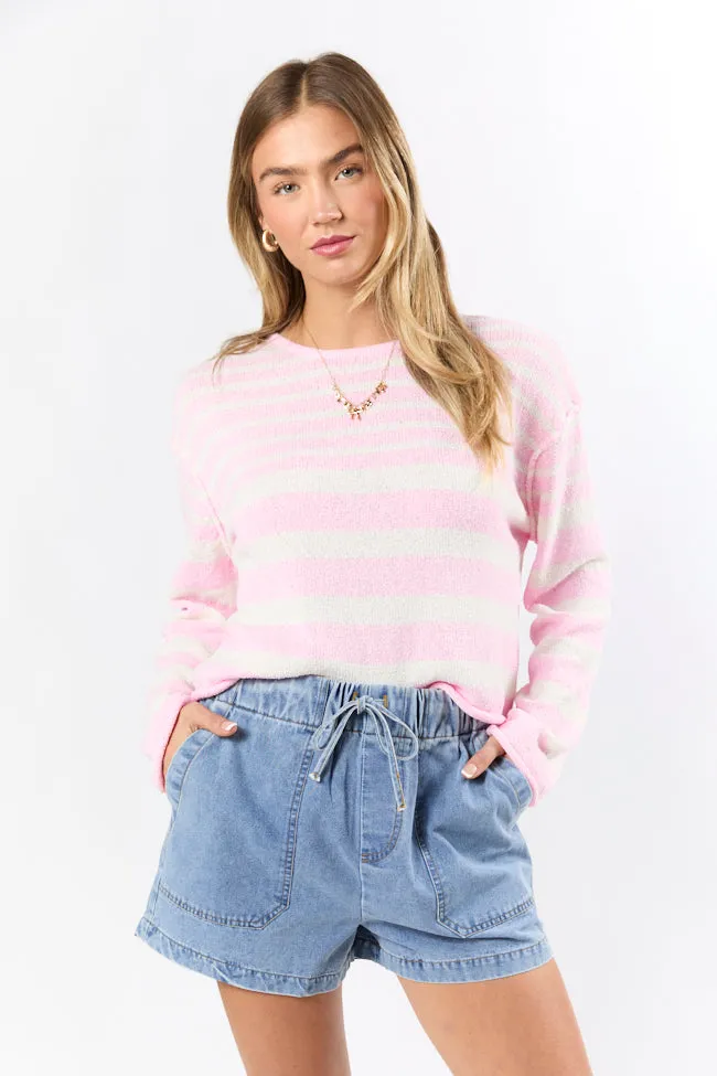 All Decked Out Pink Lightweight Striped Sweater