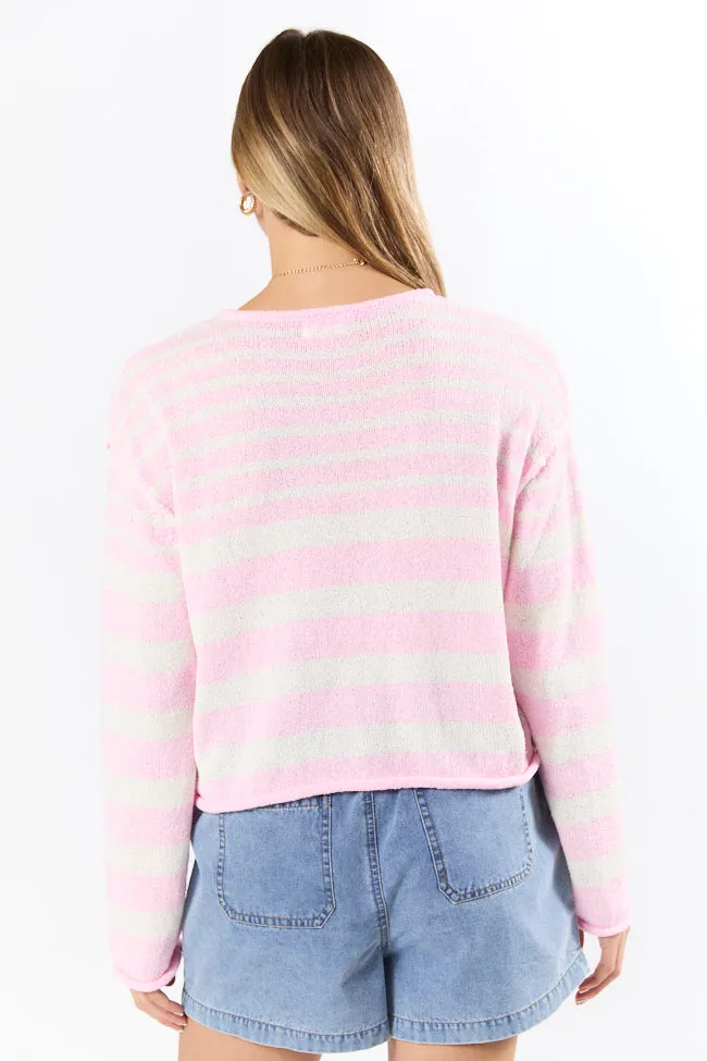 All Decked Out Pink Lightweight Striped Sweater