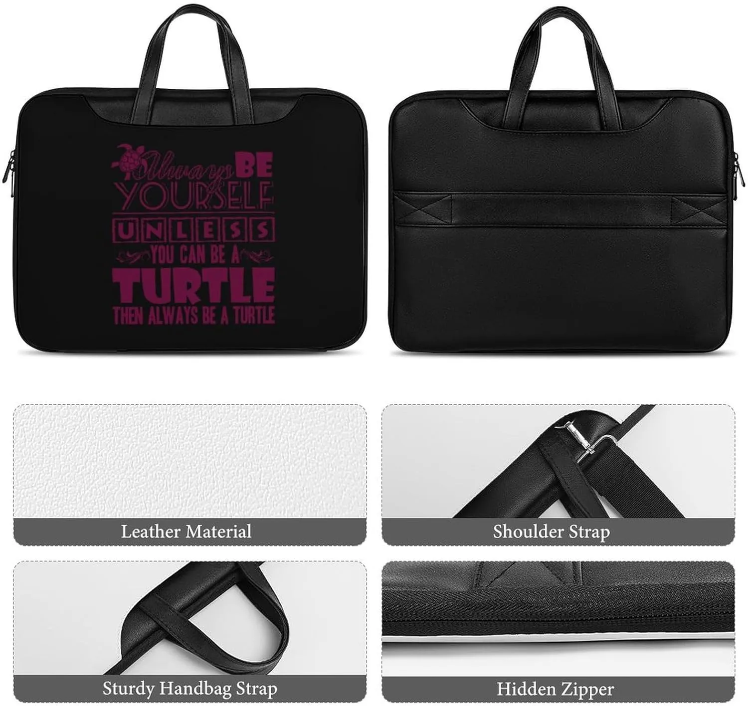 Always Be Turtle Leather Bag Laptop Case Slim Water Resistant Computer Bags with Handle Briefcase for Work