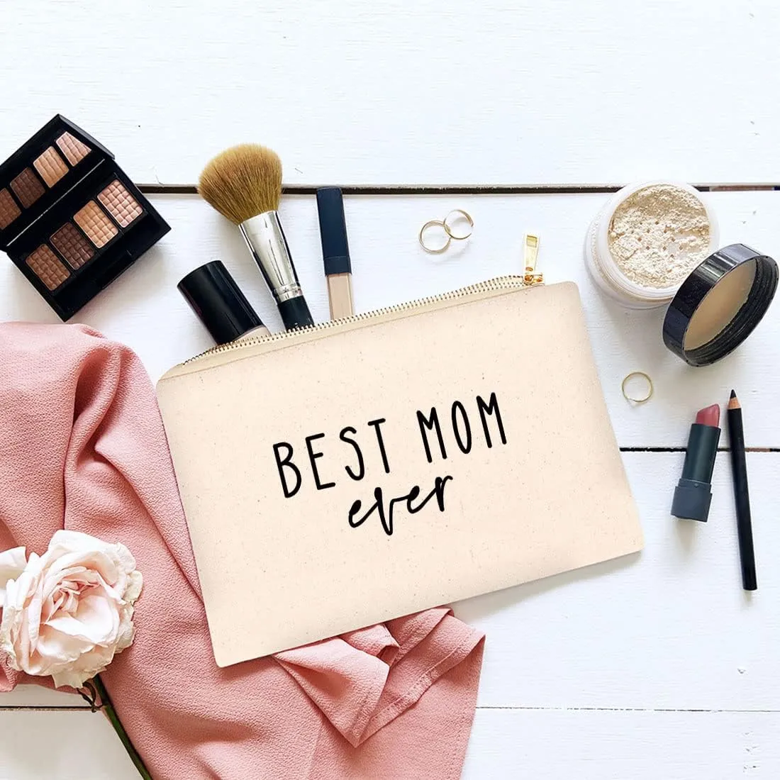 Andaz Press Funny Makeup Bag Canvas Cosmetic Bag with Zipper Best Mom Ever Makeup Pouch For Purse Travel Pouch Funny Pencil Bag Cute Birthday Mother's Day Gifts for Mom Women Her 6.5 x 9 Inch