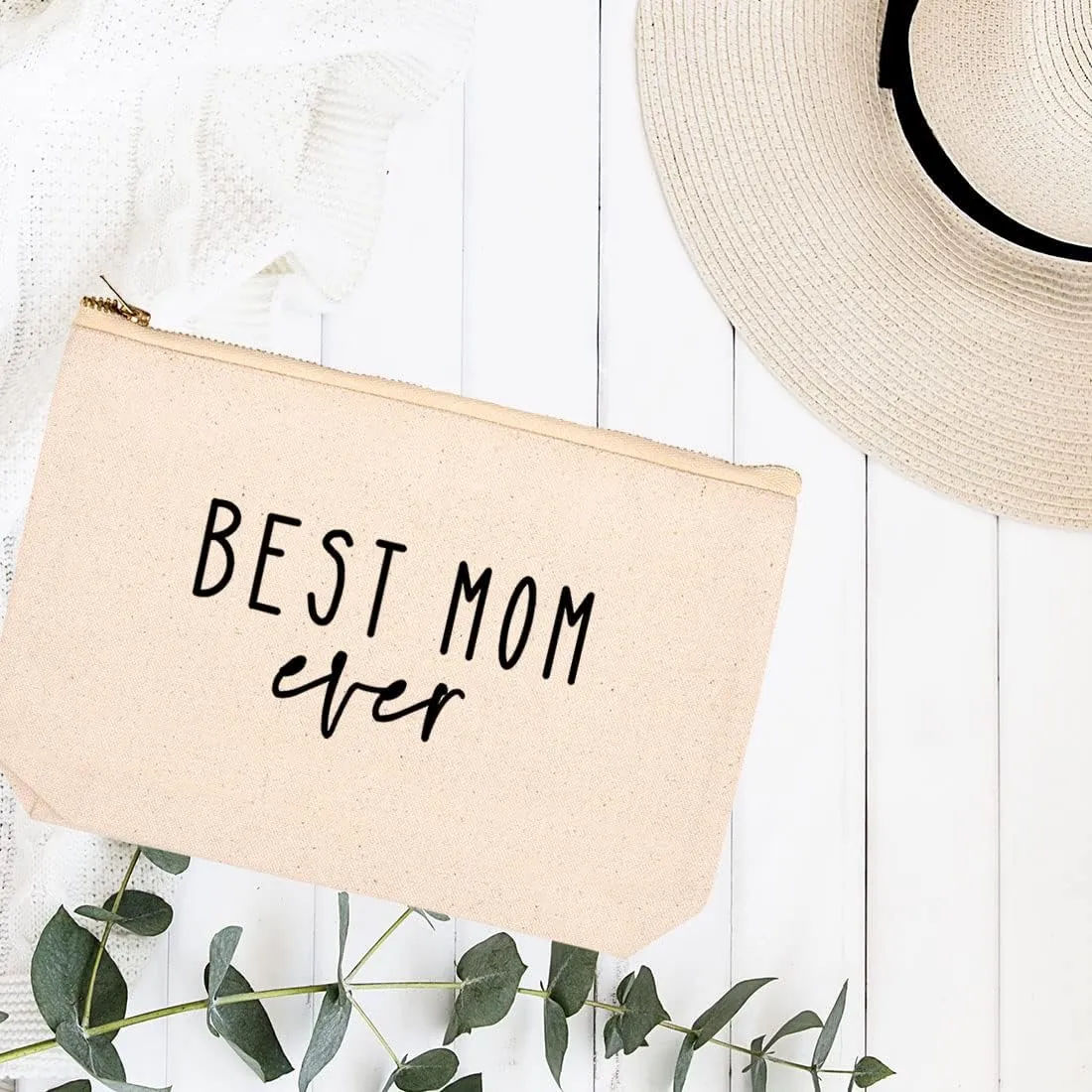 Andaz Press Funny Makeup Bag Canvas Cosmetic Bag with Zipper Best Mom Ever Makeup Pouch For Purse Travel Pouch Funny Pencil Bag Cute Birthday Mother's Day Gifts for Mom Women Her 6.5 x 9 Inch
