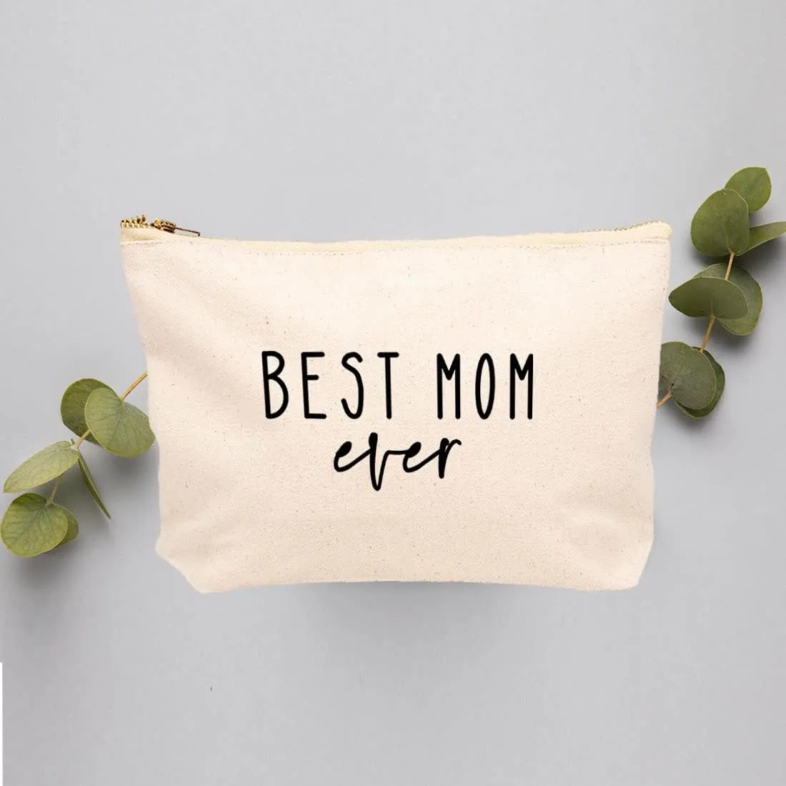Andaz Press Funny Makeup Bag Canvas Cosmetic Bag with Zipper Best Mom Ever Makeup Pouch For Purse Travel Pouch Funny Pencil Bag Cute Birthday Mother's Day Gifts for Mom Women Her 6.5 x 9 Inch