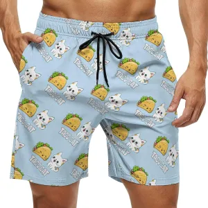 Animal Cat Mexican Tacos Men's Swim Trunks Quick Dry Board Shorts Breathable Summer Beach Shorts Bathing Suits