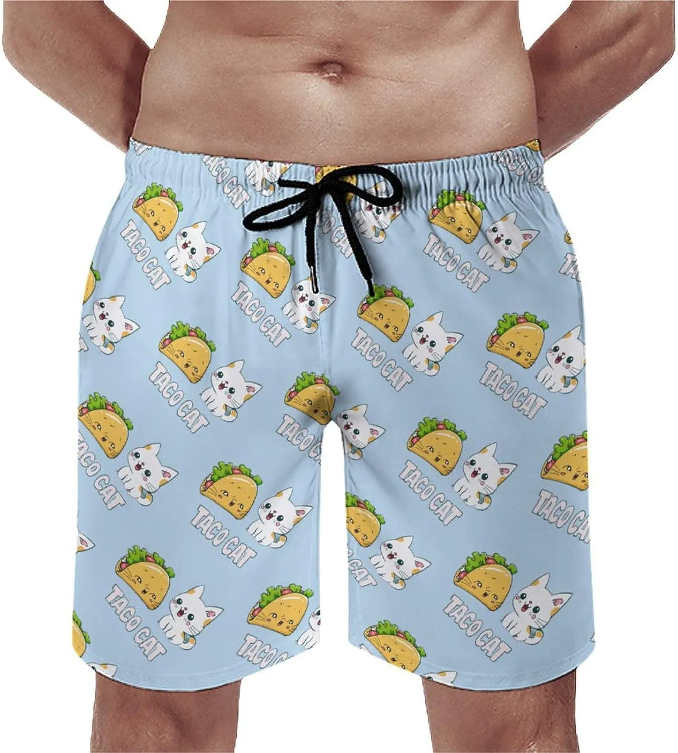 Animal Cat Mexican Tacos Men's Swim Trunks Quick Dry Board Shorts Breathable Summer Beach Shorts Bathing Suits
