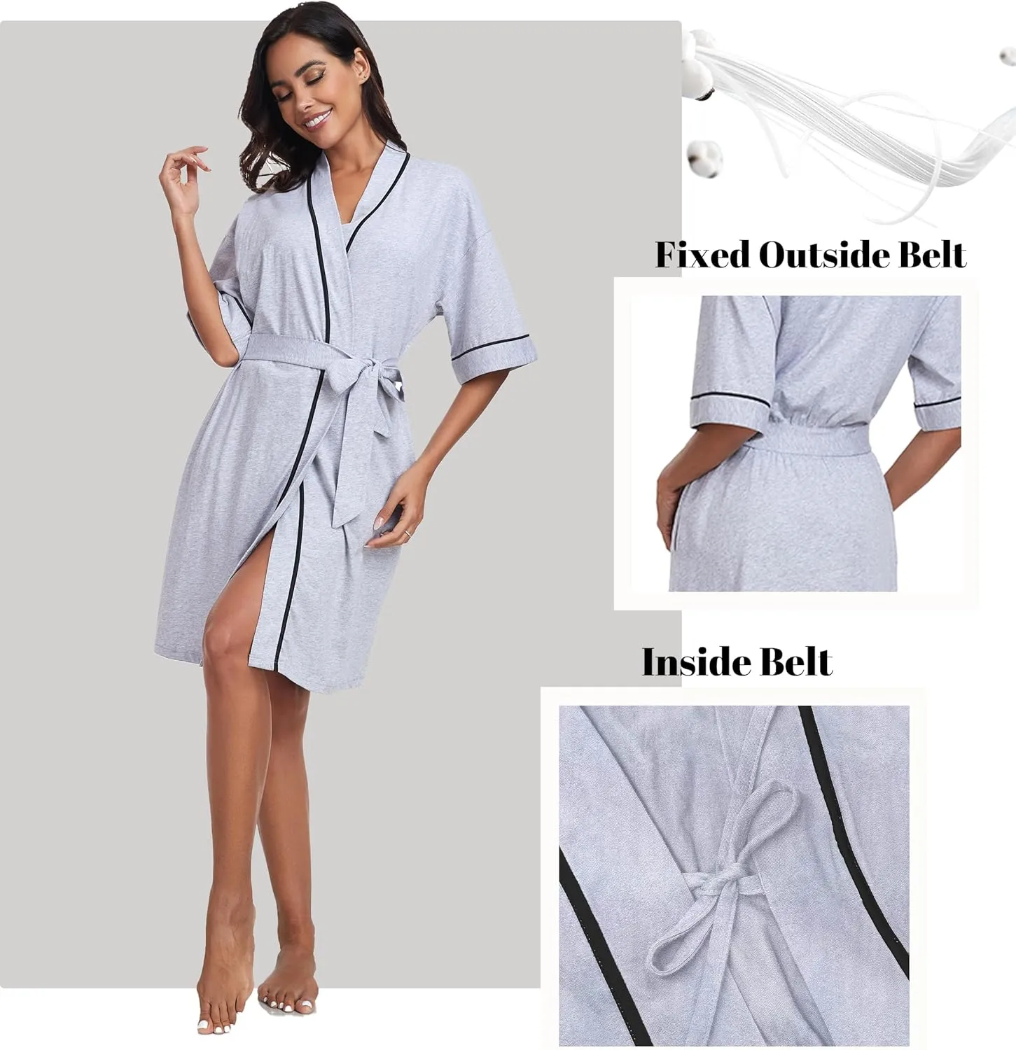 ANLIQI Womens 100% Cotton Robes Lightweight Short Sleeve Bathrobe Soft Summer Kimono Bath Robe with Pockets Ladies Sleepwear