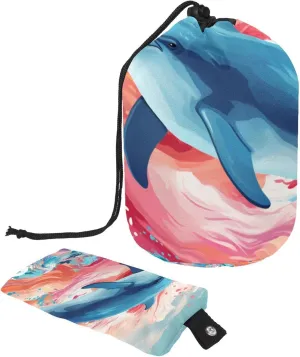 Art Colorful Ocean Whale Travel Cosmetic Bags Makeup Bag for Women, Foldable Drawstring Travel Cosmetic Bags, Portable Toiletry Bucket Bag