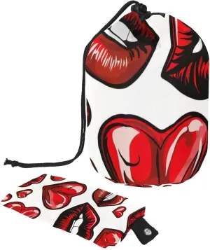Art Red Lips and Heart 5 Travel Cosmetic Bags Makeup Bag for Women, Foldable Drawstring Travel Cosmetic Bags, Portable Toiletry Bucket Bag