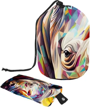 Art Rhino Pattern 21 Travel Cosmetic Bags Makeup Bag for Women, Foldable Drawstring Travel Cosmetic Bags, Portable Toiletry Bucket Bag