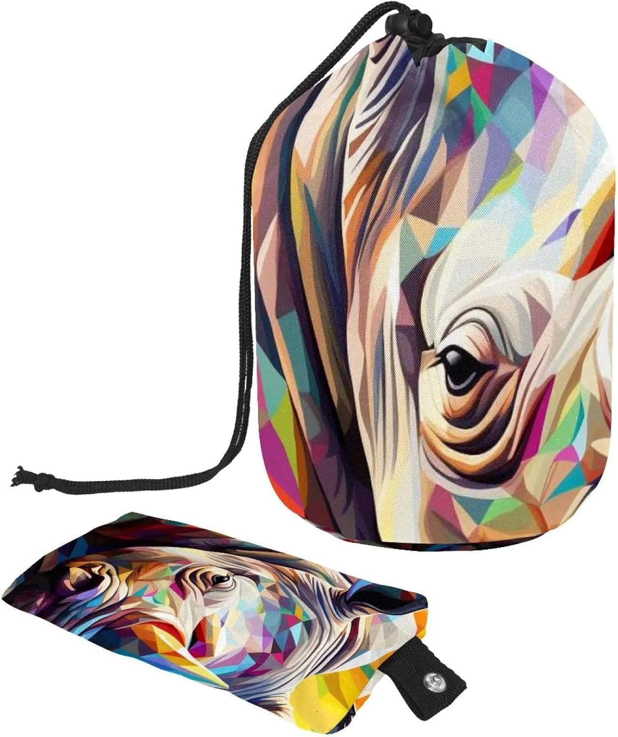 Art Rhino Pattern 21 Travel Cosmetic Bags Makeup Bag for Women, Foldable Drawstring Travel Cosmetic Bags, Portable Toiletry Bucket Bag