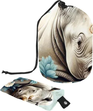 Art Rhino Pattern 9 Travel Cosmetic Bags Makeup Bag for Women, Foldable Drawstring Travel Cosmetic Bags, Portable Toiletry Bucket Bag