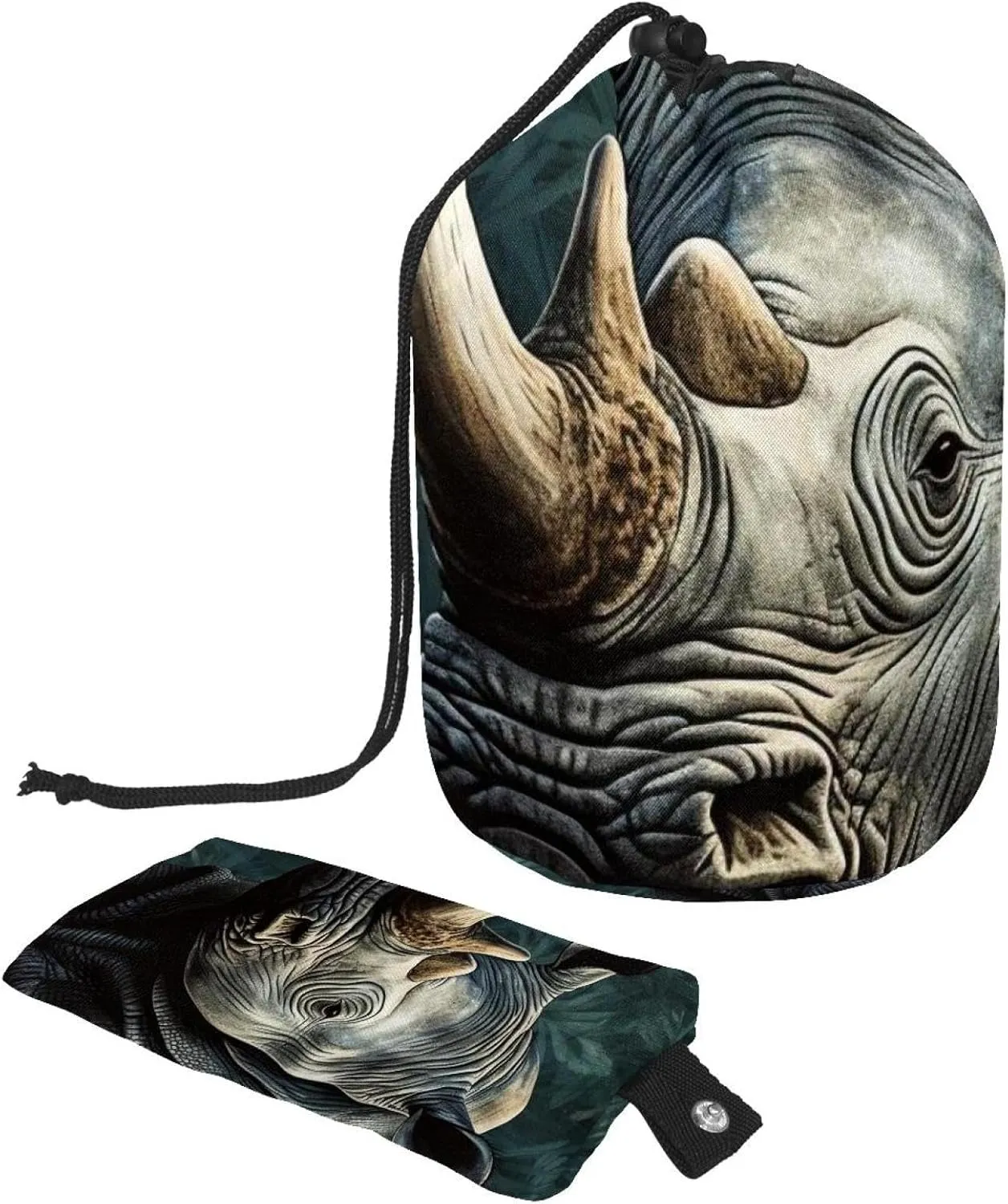 Art Rhino with Florals 33 Travel Cosmetic Bags Makeup Bag for Women, Foldable Drawstring Travel Cosmetic Bags, Portable Toiletry Bucket Bag