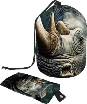 Art Rhino with Florals 33 Travel Cosmetic Bags Makeup Bag for Women, Foldable Drawstring Travel Cosmetic Bags, Portable Toiletry Bucket Bag