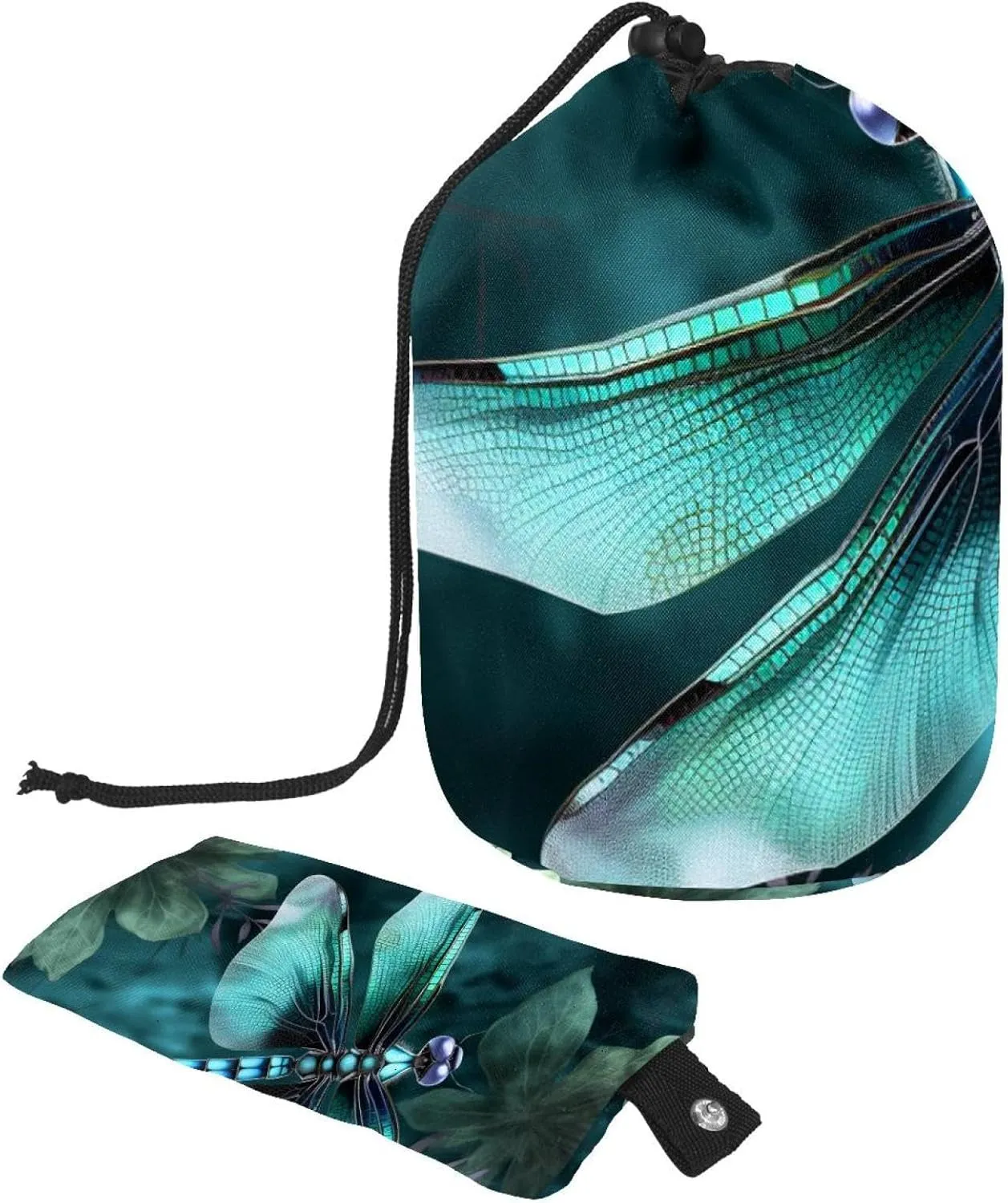 Art Watercolor Dragonfly Travel Cosmetic Bags Makeup Bag for Women, Foldable Drawstring Travel Cosmetic Bags, Portable Toiletry Bucket Bag