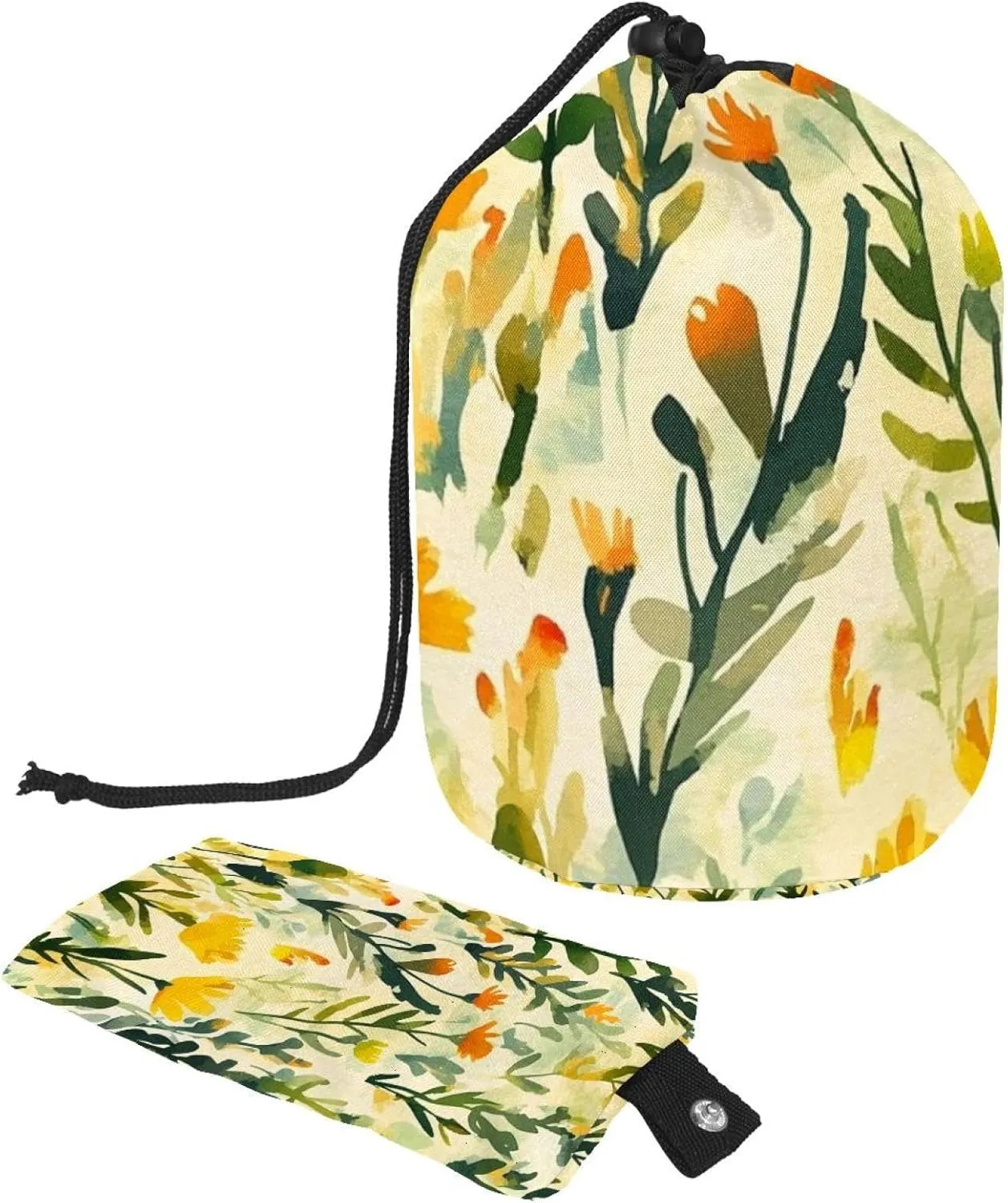 Art Yellow Watercolor Field 25 Travel Cosmetic Bags Makeup Bag for Women, Foldable Drawstring Travel Cosmetic Bags, Portable Toiletry Bucket Bag