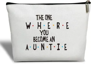 Aunt Gift for Women Makeup Bag, Pregnancy Announcement Gift for Her, New Aunt, Aunt-to-Be, Sister, Friend, Besties, The One Where You Become An Auntie - Makeup Bag Travel Toiletry Pouch -17