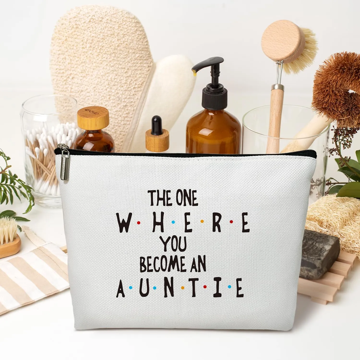 Aunt Gift for Women Makeup Bag, Pregnancy Announcement Gift for Her, New Aunt, Aunt-to-Be, Sister, Friend, Besties, The One Where You Become An Auntie - Makeup Bag Travel Toiletry Pouch -17