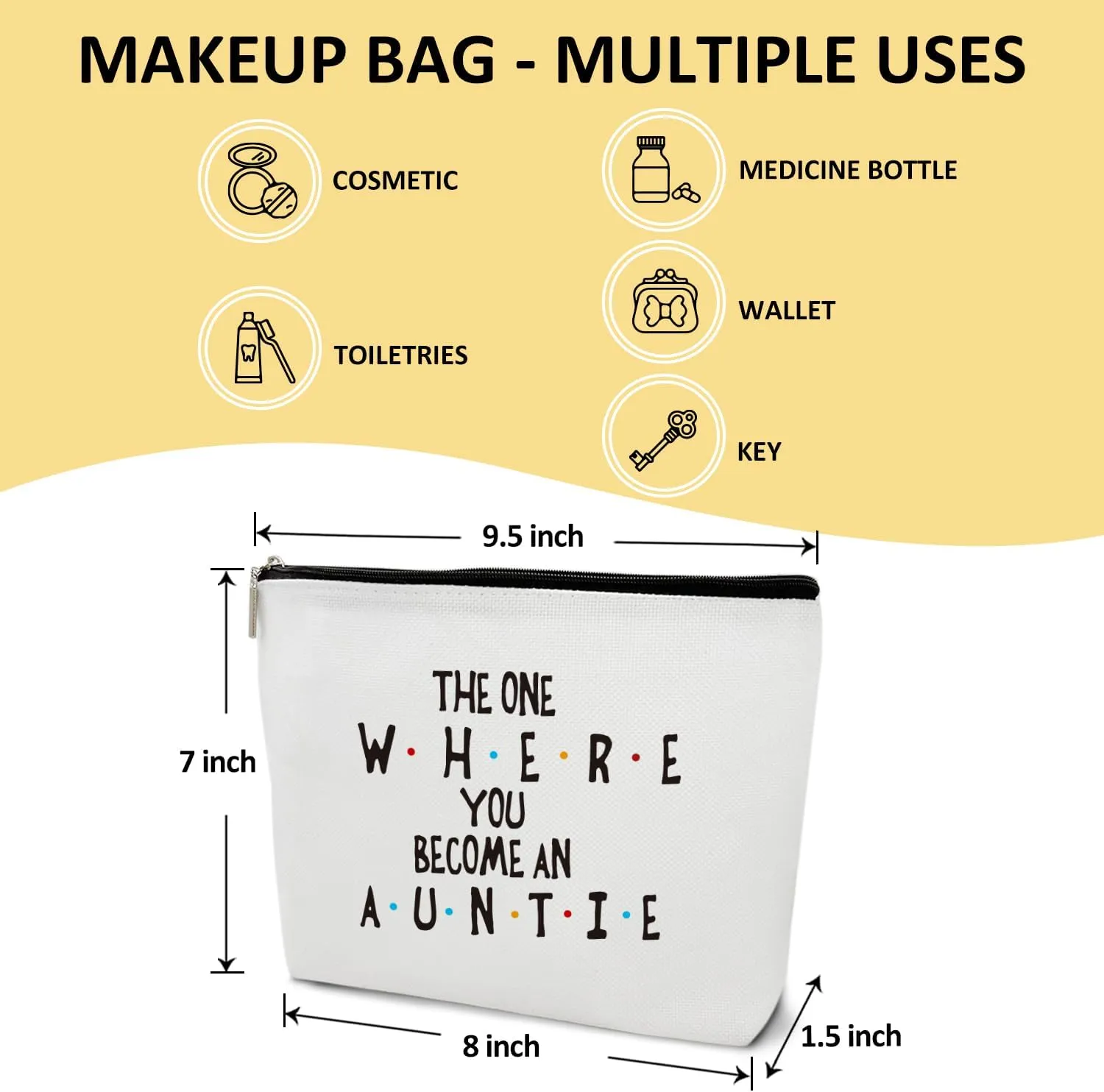Aunt Gift for Women Makeup Bag, Pregnancy Announcement Gift for Her, New Aunt, Aunt-to-Be, Sister, Friend, Besties, The One Where You Become An Auntie - Makeup Bag Travel Toiletry Pouch -17