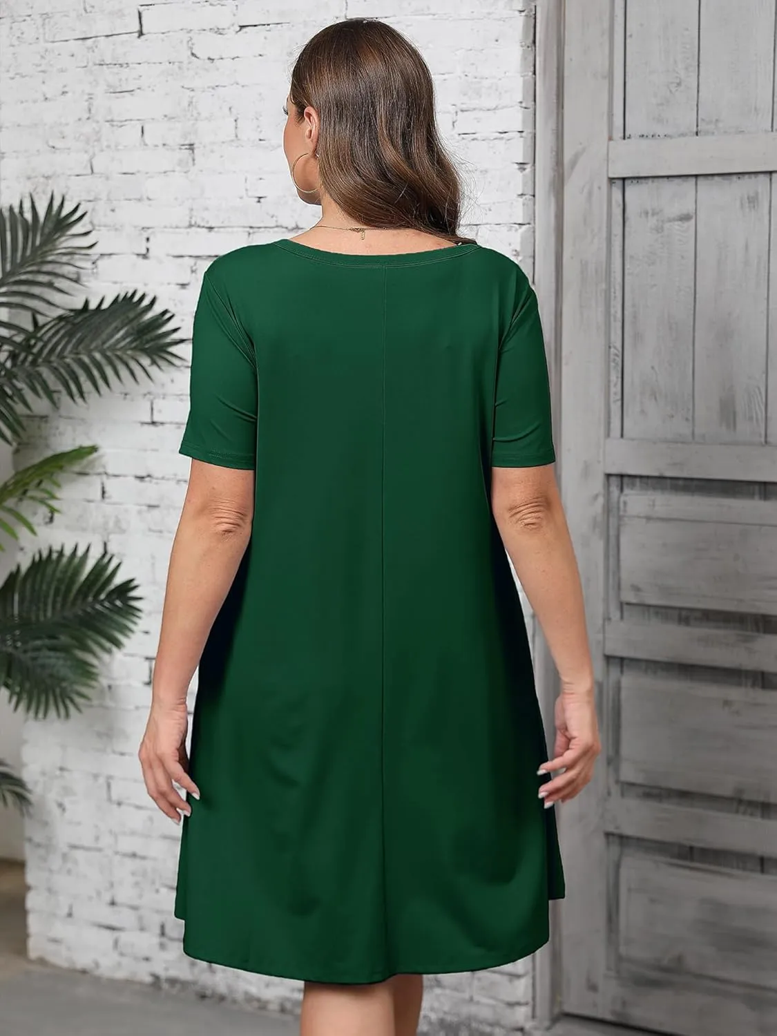 AusLook Plus Size Women's Summer Short Sleeves Crew Neck Midi Dresses Casual Loose Fitting Tank Sundress with Pockets